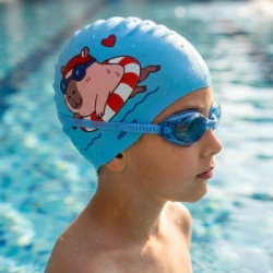 Gorra silicona infantil Capibara flotando Celeste